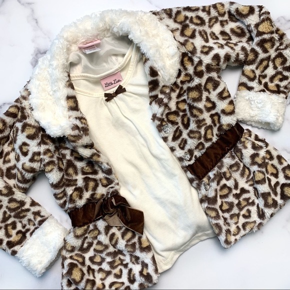 Little Lass Other - Little Lass Faux Fur Jacket With Hood Bow Cheetah